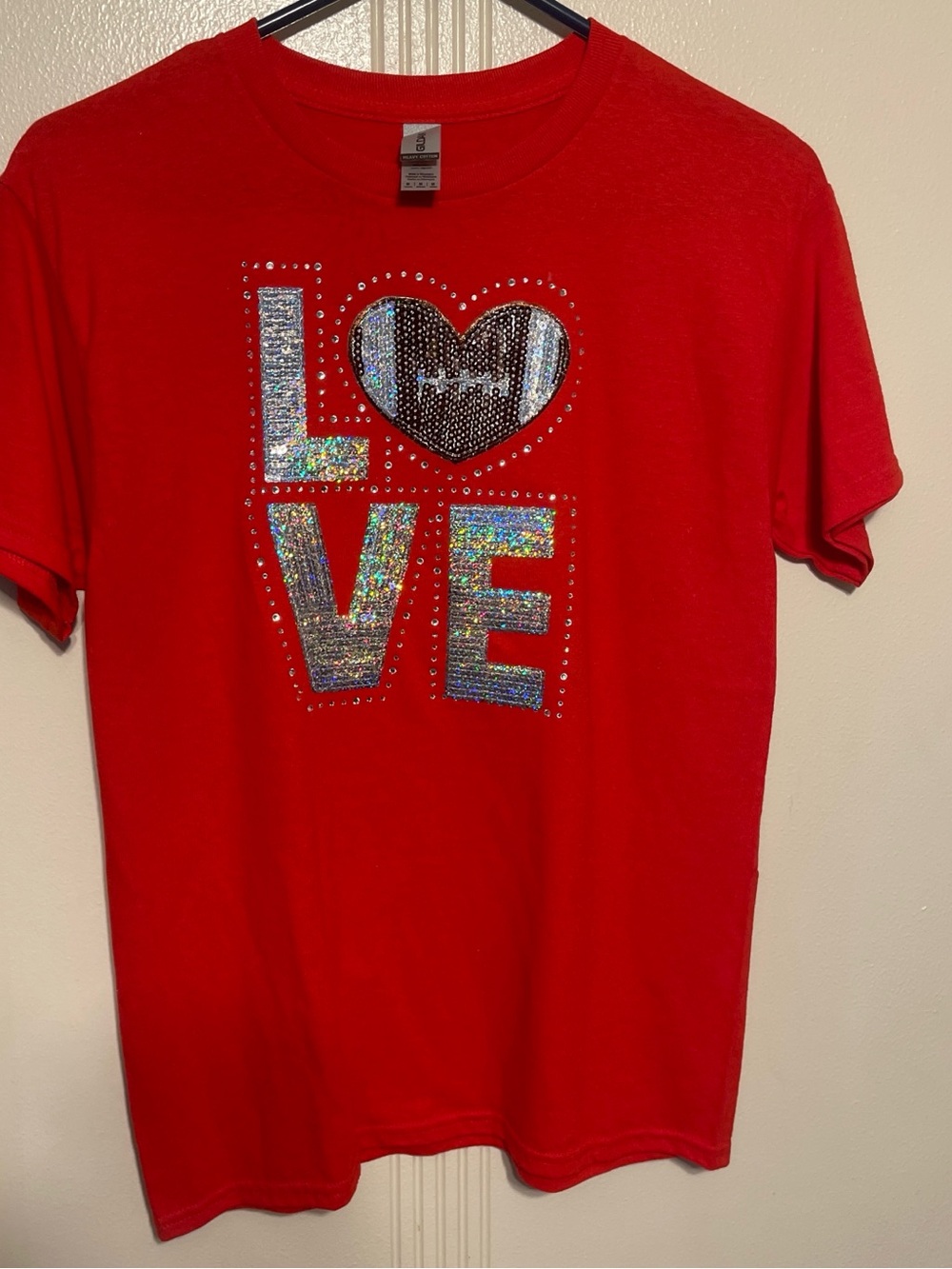 Red LOVE Sequin Graphic Football Tee
